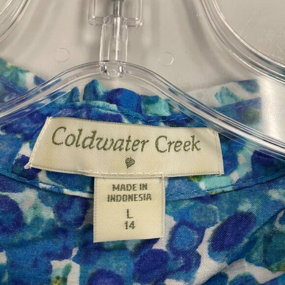 Coldwater Creek Womens Button Up Top Short Sleeve Pleated Blue/Multi Large - Picture 8 of 9